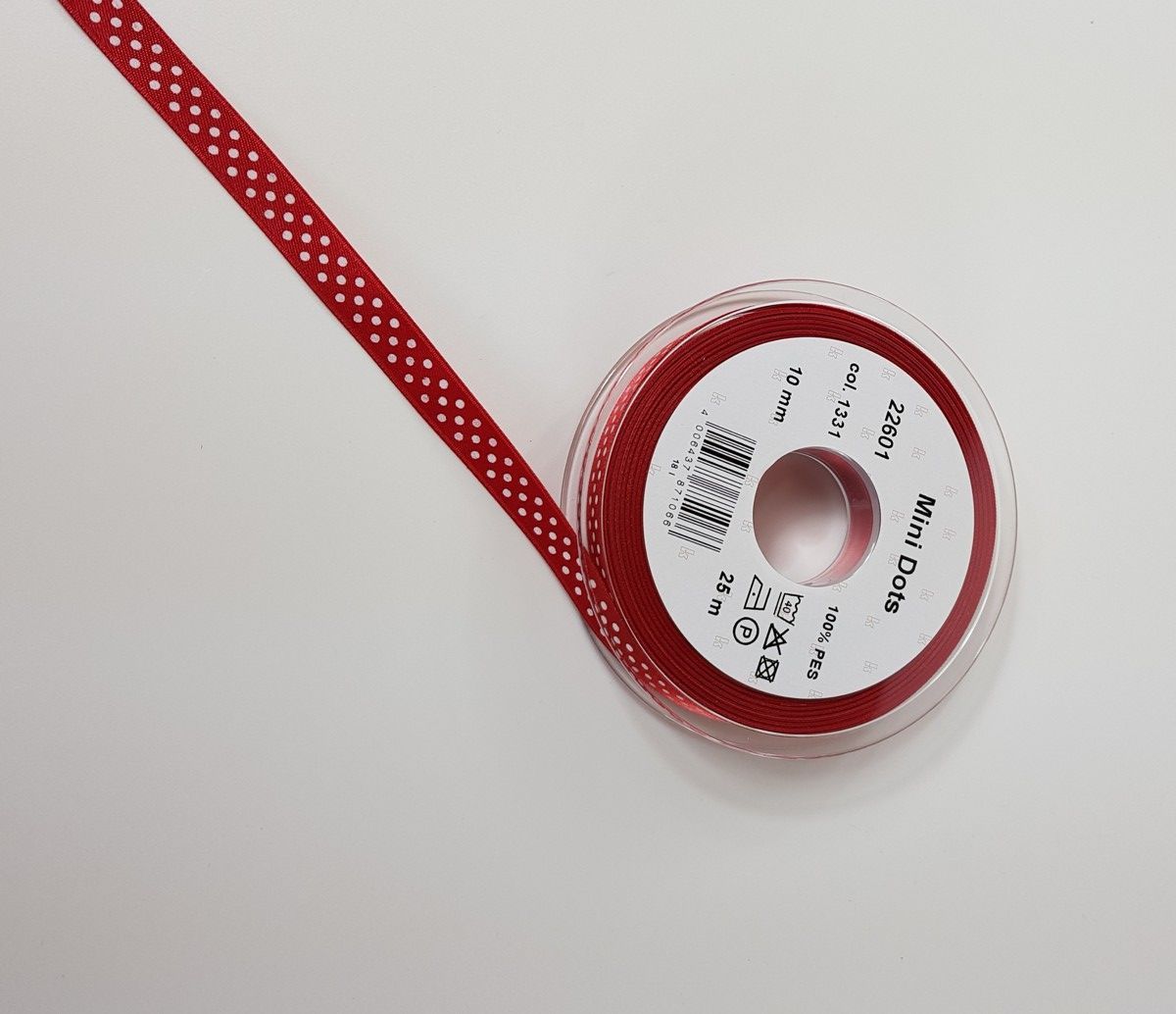 Satinband Mini Dots; 100% PES Fb. 1331 true red weiss gepunktet