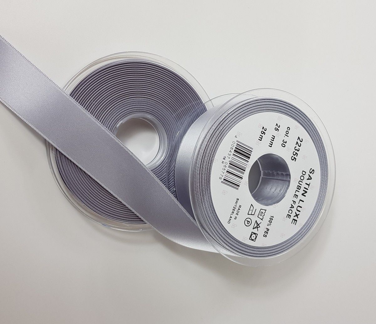 Satin ribbon Double Face; col. 030 silver 100 % PES Satin ribbon Double Face; col. 030 silver 100 % PES