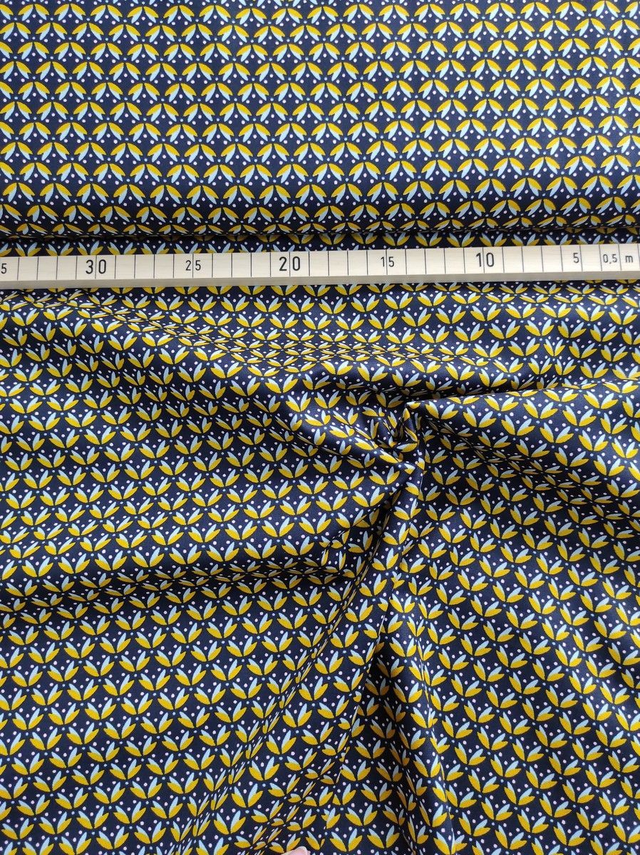 Baumwollwebware Miniblätter auf dunkelblau, 100% Baumwolle ca. 1,45m breit (57 inch)  - 10 m Ballen