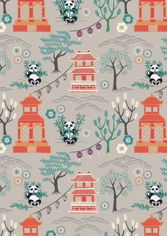Lewis & Irene Minshan Panda Temple On Light Grey 112 cm wide, 100 % Cotton Lewis & Irene Minshan Panda Temple On Light Grey 112 cm wide, 100 % Cotton