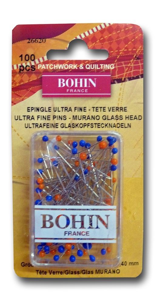 Bohin Ultrafeine Glaskopfstecknadeln 100St. 36 mm x 0,40 mm (1 3/8 inch), vernickelter Stahl