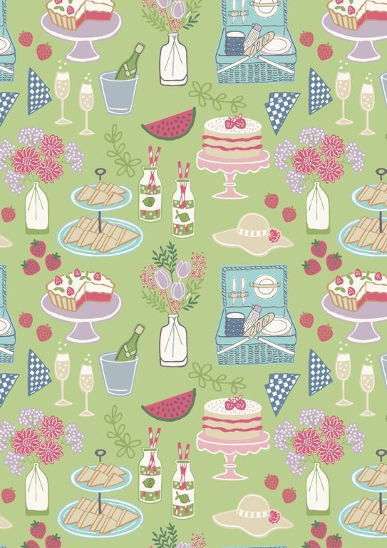 Lewis & Irene Picnic In The Park Picnic On Green 112 cm breit, 100% Baumwolle Lewis & Irene Picnic In The Park Picnic On Green 112 cm breit, 100% Baumwolle