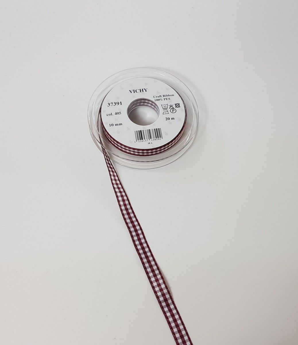 Taffeta ribbon Vichy; 100% PES  col. 405 dark ruby white checkered