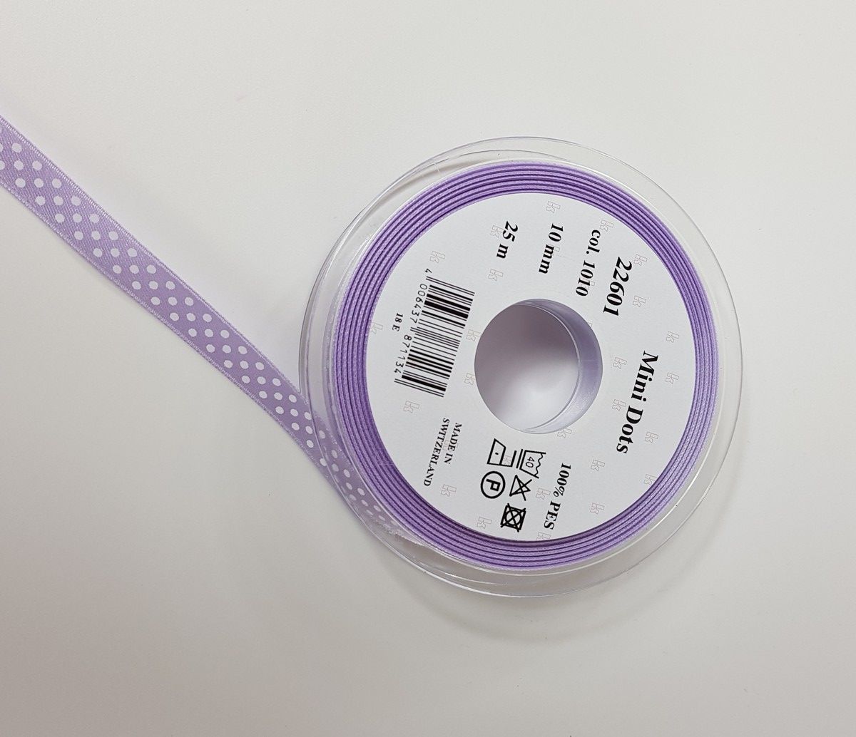 Satin ribbon Mini Dots; 100% PES  col. 1010 orchid white dotted