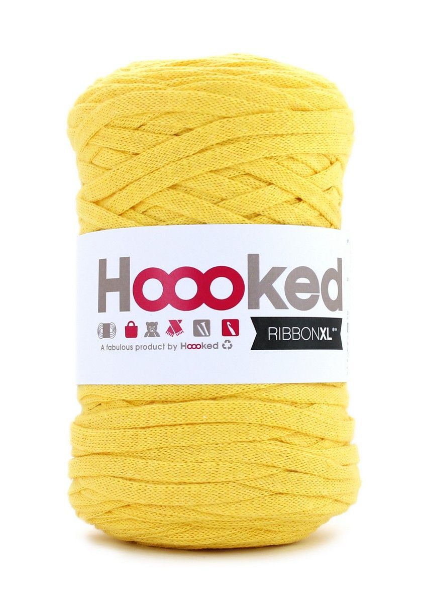 Hoooked RibbonXL col. Lemon Yellow 80% cotton recycled high quality, 20% other recycled fibers  Hoooked RibbonXL col. Lemon Yellow 80% cotton recycled high quality, 20% other recycled fibers