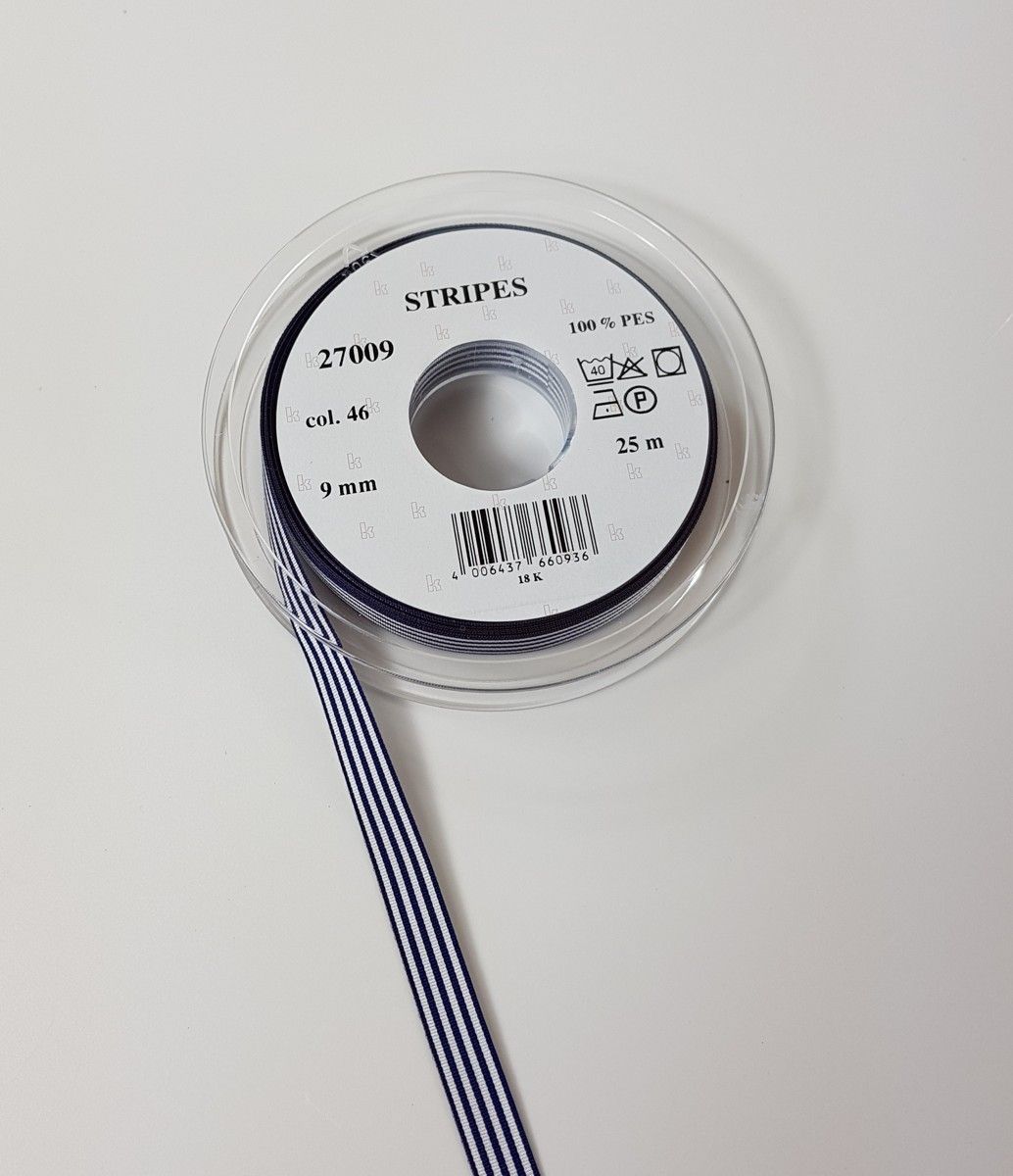 Taffeta ribbon stripes; 100% PES  col. 46 dark navy white striped Taffeta ribbon stripes; 100% PES  col. 46 dark navy white striped