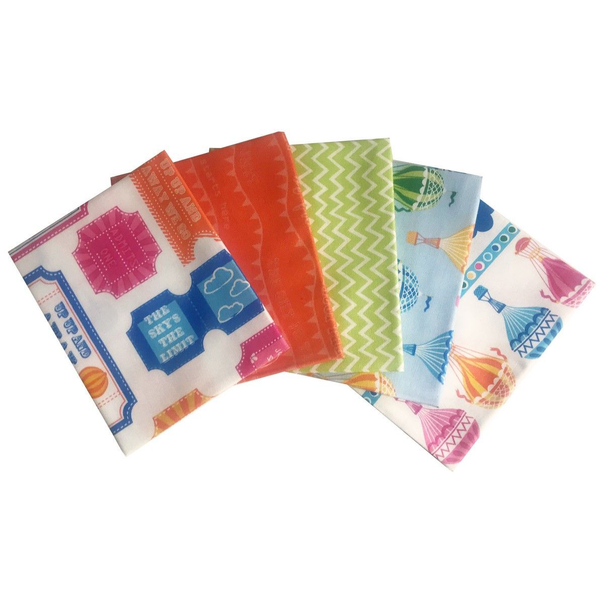 Fat Quarter Stoffpaket Hot Air Ballons white *** 100% CO, 5 Stücke á  45 x 55 cm (18 x 22 inch)