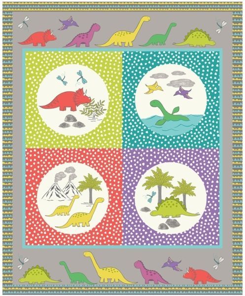 Lewis & Irene Jurassic Coast Bright Dino Panel 112 cm breit, 100% Baumwolle