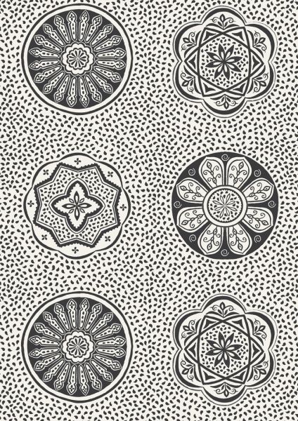 Lewis & Irene Marrakech Black Circular Tile 112 cm breit, 100% Baumwolle Lewis & Irene Marrakech Black Circular Tile 112 cm breit, 100% Baumwolle