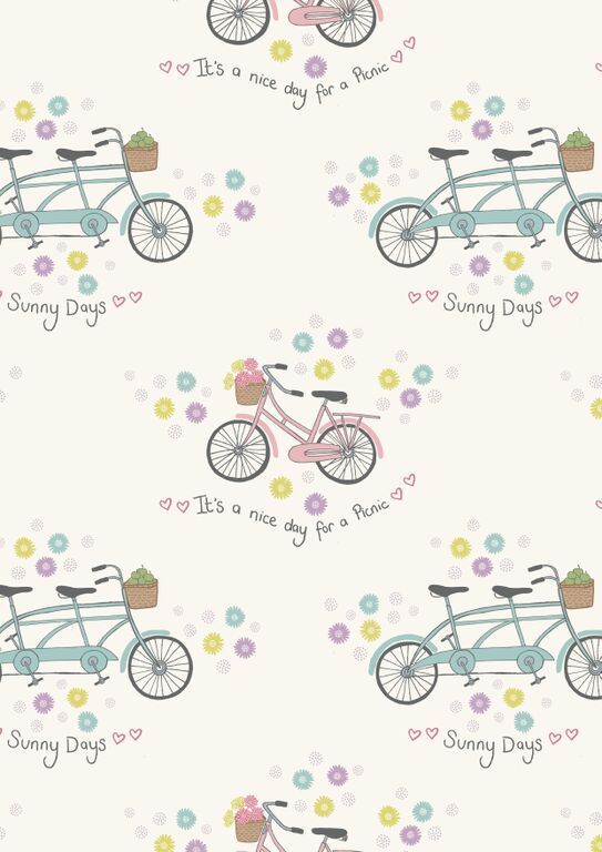 Lewis & Irene Picnic In The Park Bicycles On White 10 m Ballen, 112 cm breit, 100% Baumwolle