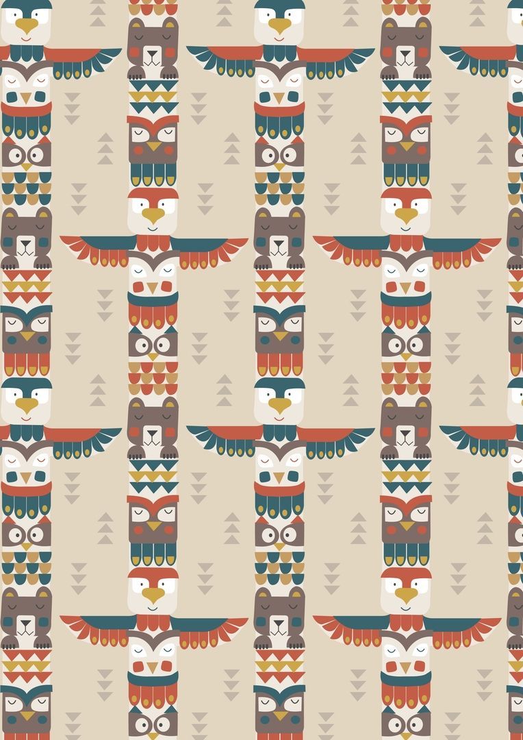 Lewis & Irene Big Bear, Little Bear Bear & Friends Totem On Milky Tea 112 cm wide, 100 % Cotton