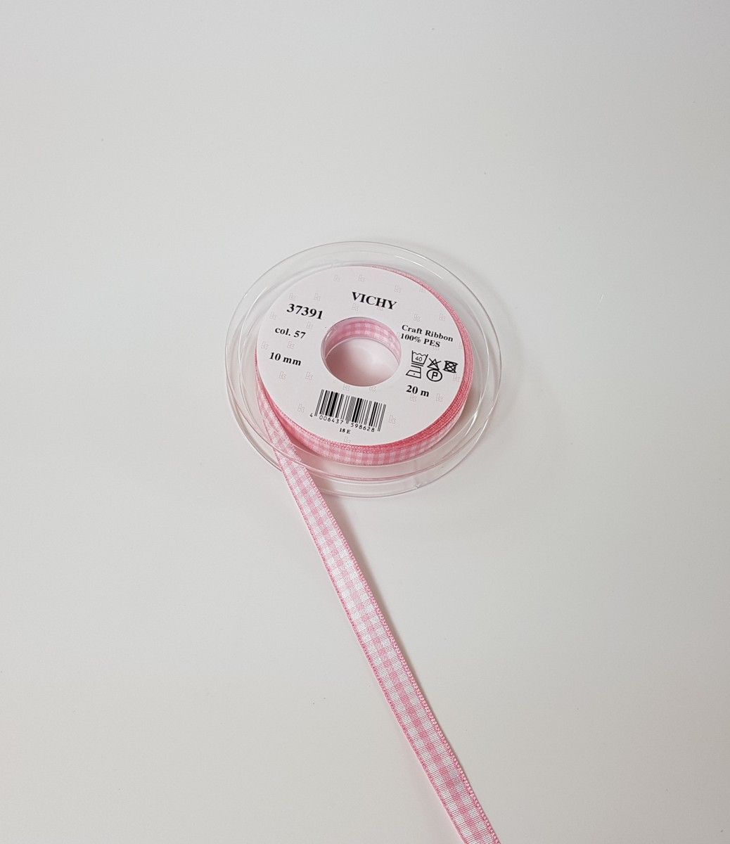 Taffeta ribbon Vichy; 100% PES  col. 57 almond blosssom white checkered