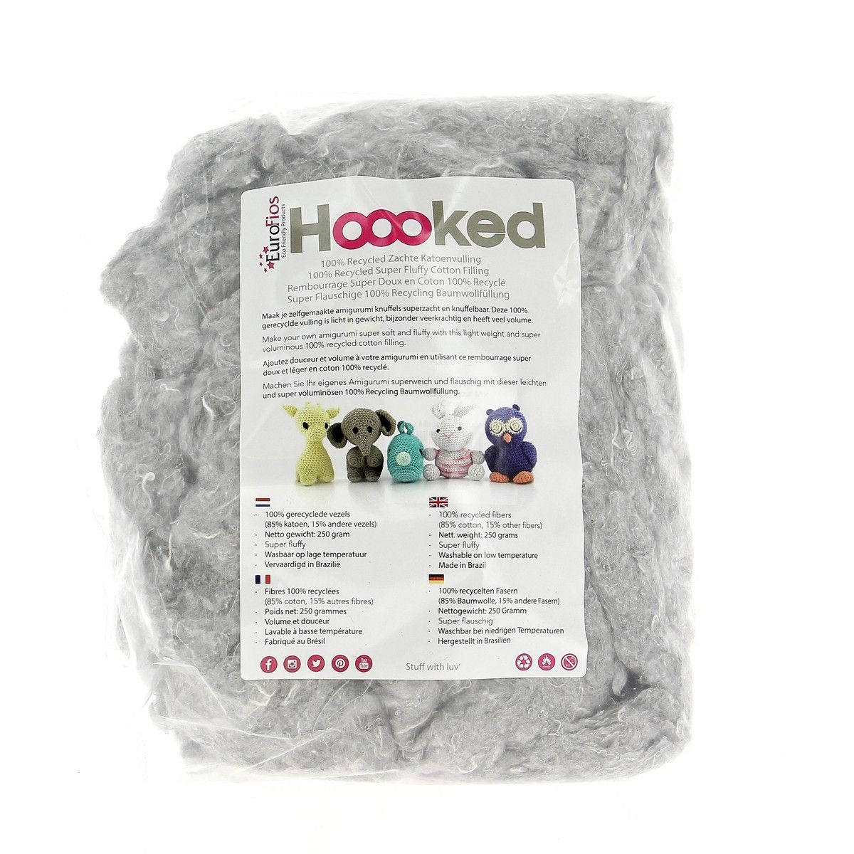 Hoooked Recycled Fluffy Cotton Filling, 250 g 00% recycled fibres, col. Dark Colour Mix - Storm