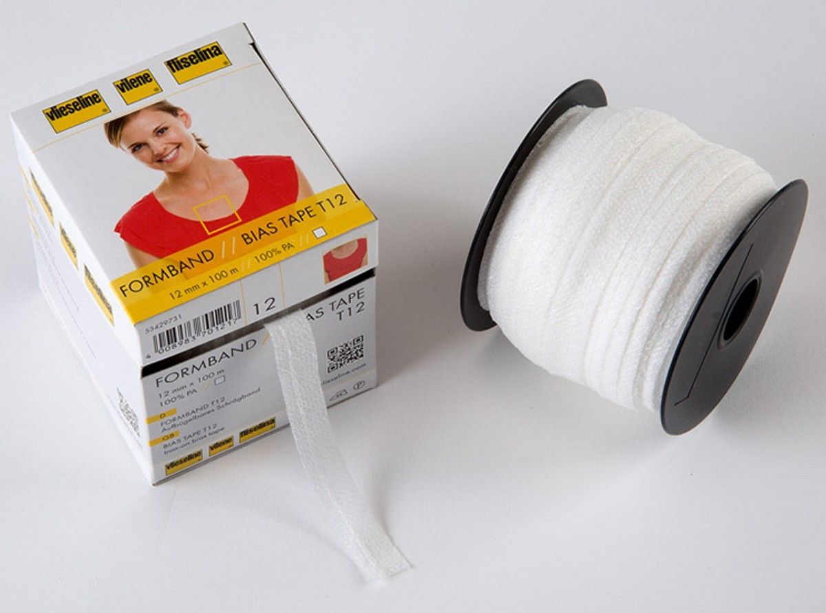 Iron-On Bias Tape, white, 12mm 100m 100% PA, 0,47inch, 109yd