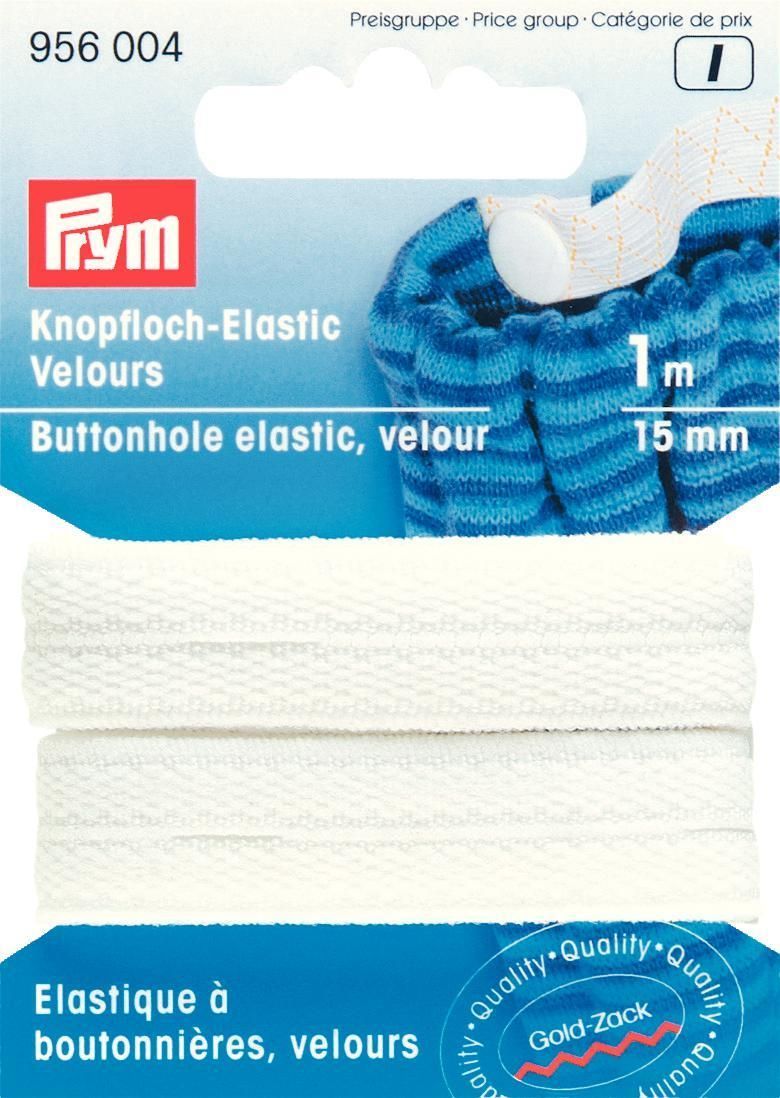 Knopfloch-Elastic Veloursband 15 mm weiß****