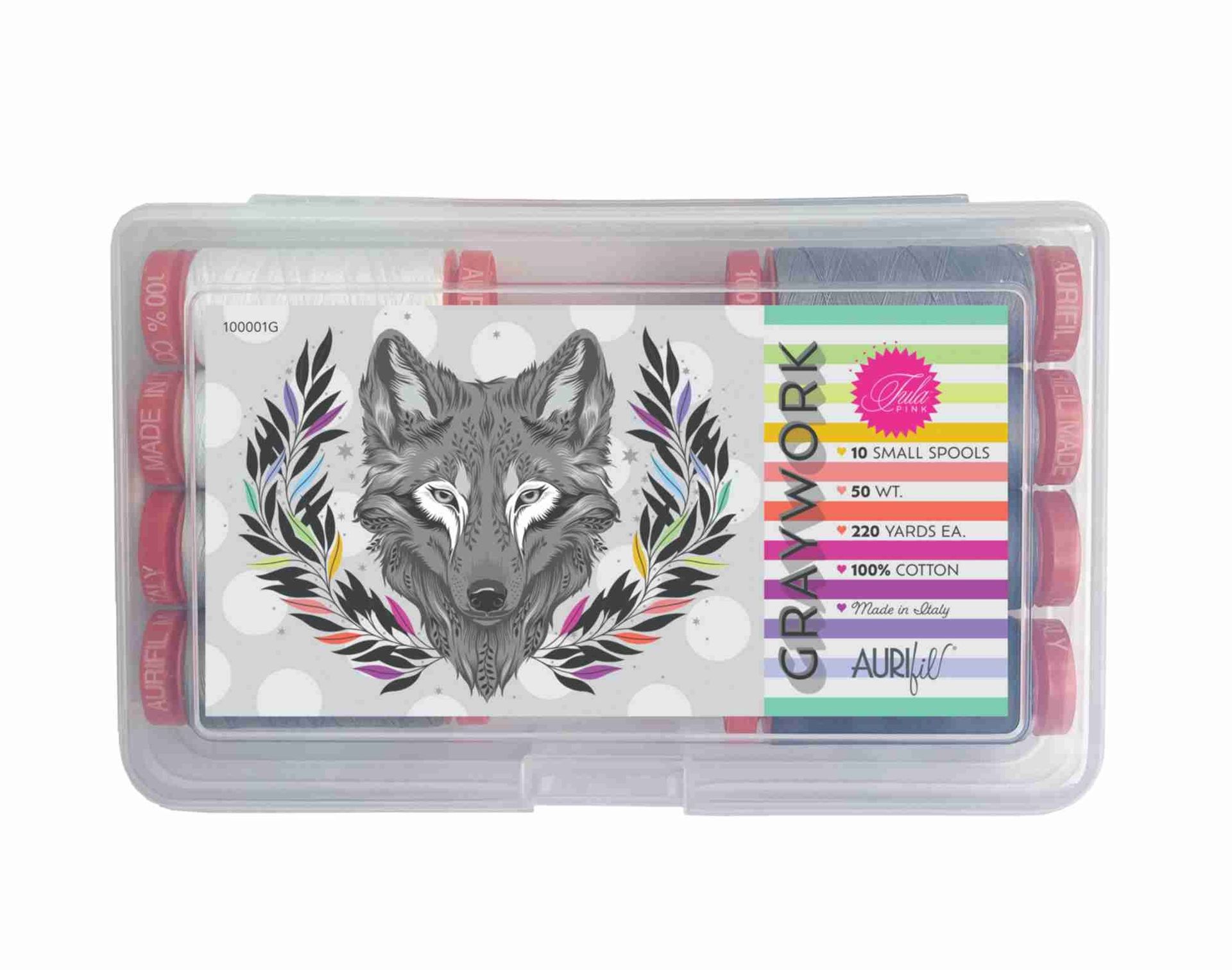 Aurifil Graywork by Tula Pink 100% CO, 10 Colors, 200m