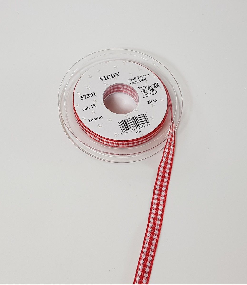 Taffeta ribbon Vichy; 100% PES  col. 15 true red white checkered Taffeta ribbon Vichy; 100% PES  col. 15 true red white checkered