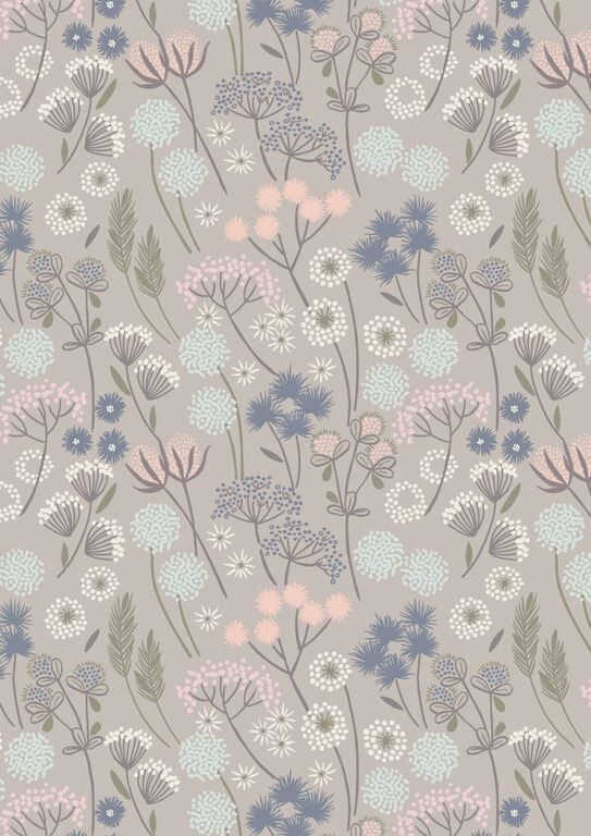 Lewis & Irene Make Another Wish Hedgerow Flowers on Natural 10 m Ballen, 112 cm breit, 100% Baumwolle