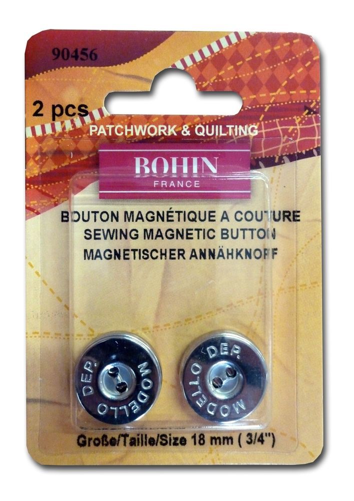 Bohin Sewing Magnetic Button, 2 pieces Nickel plated brass, 3/4 inch