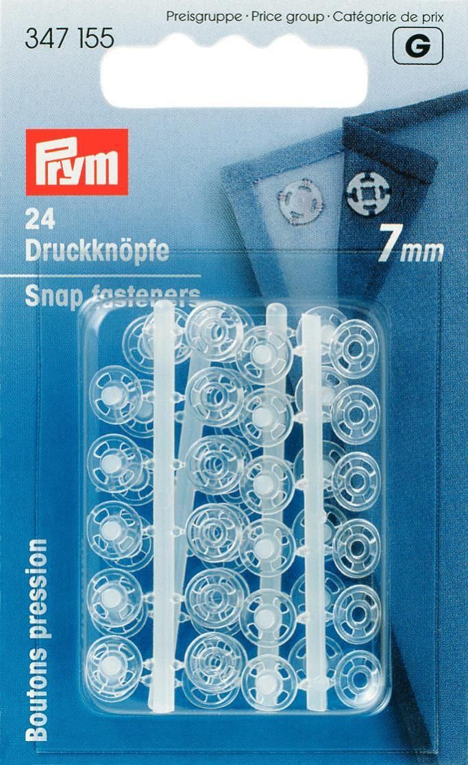 Annäh-Druckknopf Kunstst.  7mm transpar.  24 St. auf Karte VE5