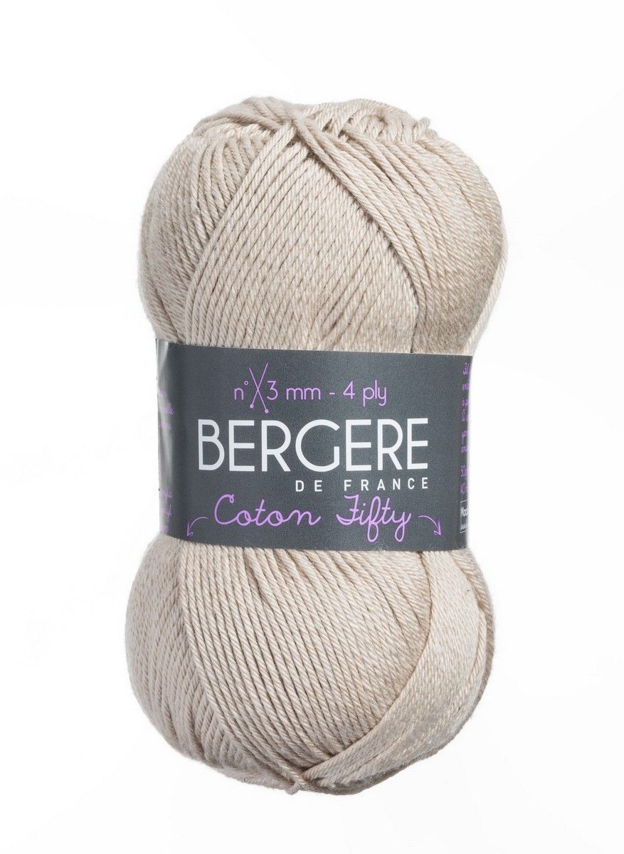 Bergere Coton Fifty 50% Cotton, 50% Polyacrylic  140m/50g,  Needles 3,0, col. Ficelle