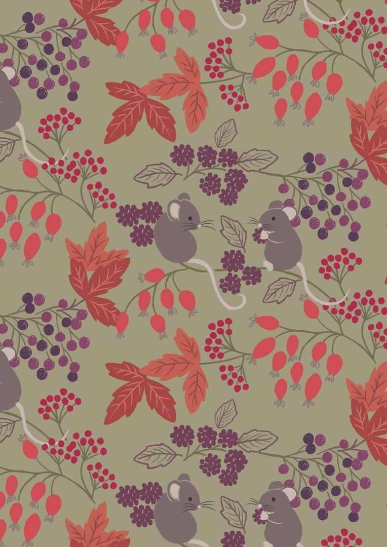 Lewis & Irene Autumn Fields Barley Mouse On Country Green 10 m Ballen, 112 cm breit, 100% Baumwolle