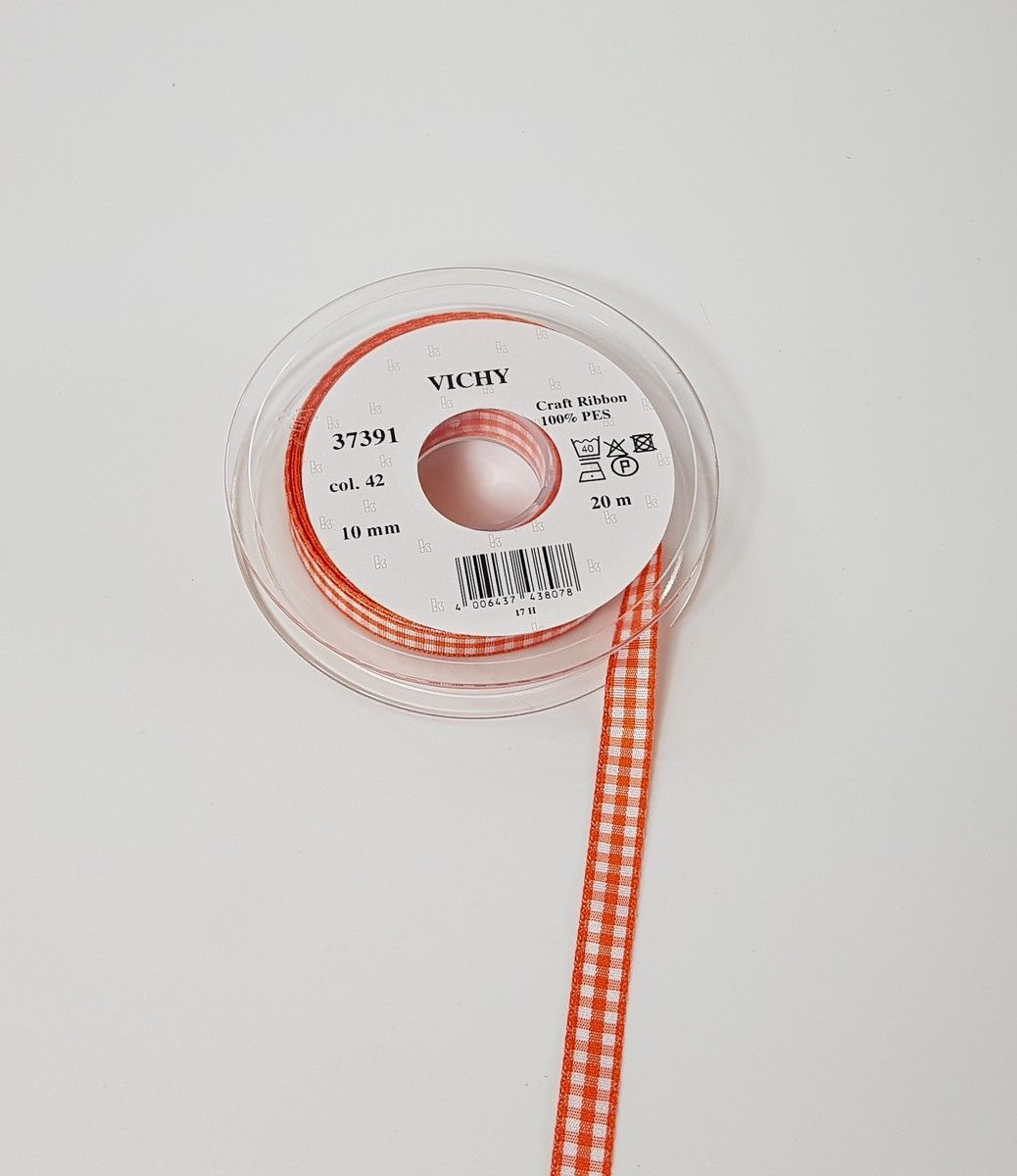 Taffeta ribbon Vichy; 100% PES  col. 39 tango white checkered Taffeta ribbon Vichy; 100% PES  col. 39 tango white checkered