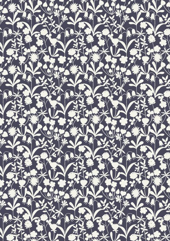 Lewis & Irene Bluebell Wood Nighttime Floral Silhouette 10 m Ballen, 112 cm breit, 100% Baumwolle