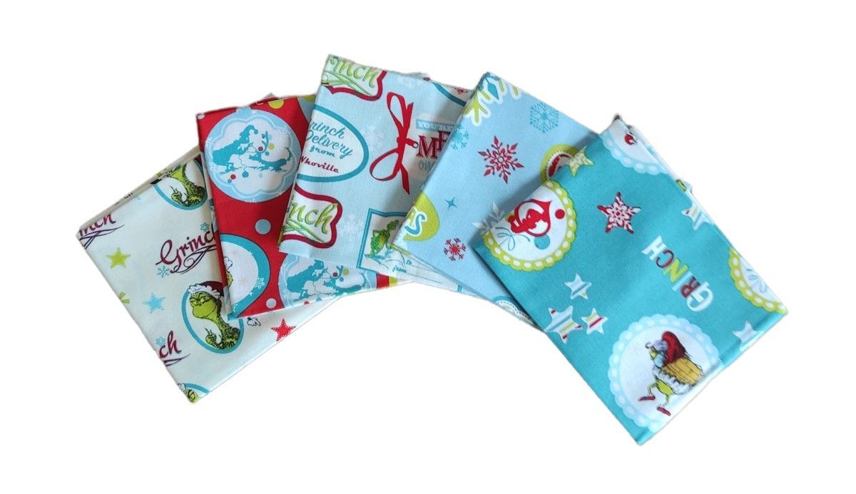 Fat Quarter Grinch Christmas 100% cotton, 5pcs each 18 x 22 inch(45x55cm)