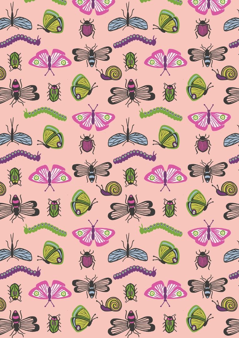 Lewis & Irene Our Friends in the Garden Bugs on Warm Pink 10 m Ballen, 112 cm breit, 100 % Baumwolle