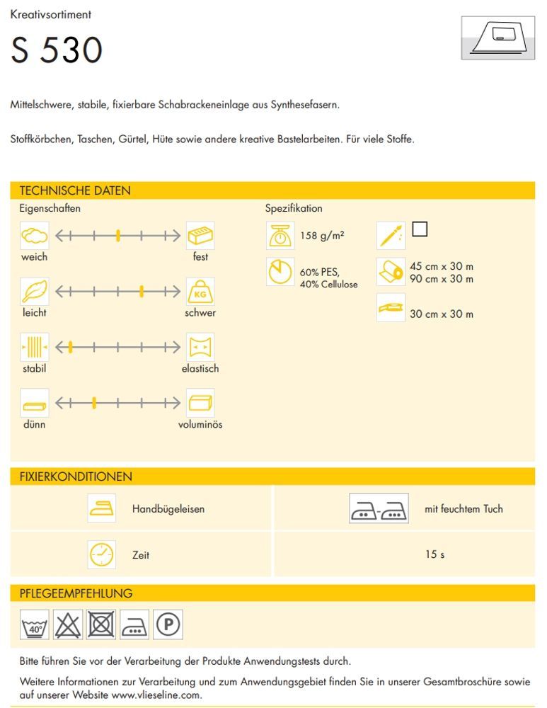 Vlieseline-Schabrackeneinlage S530 weiß 0,30x30m_53627823_