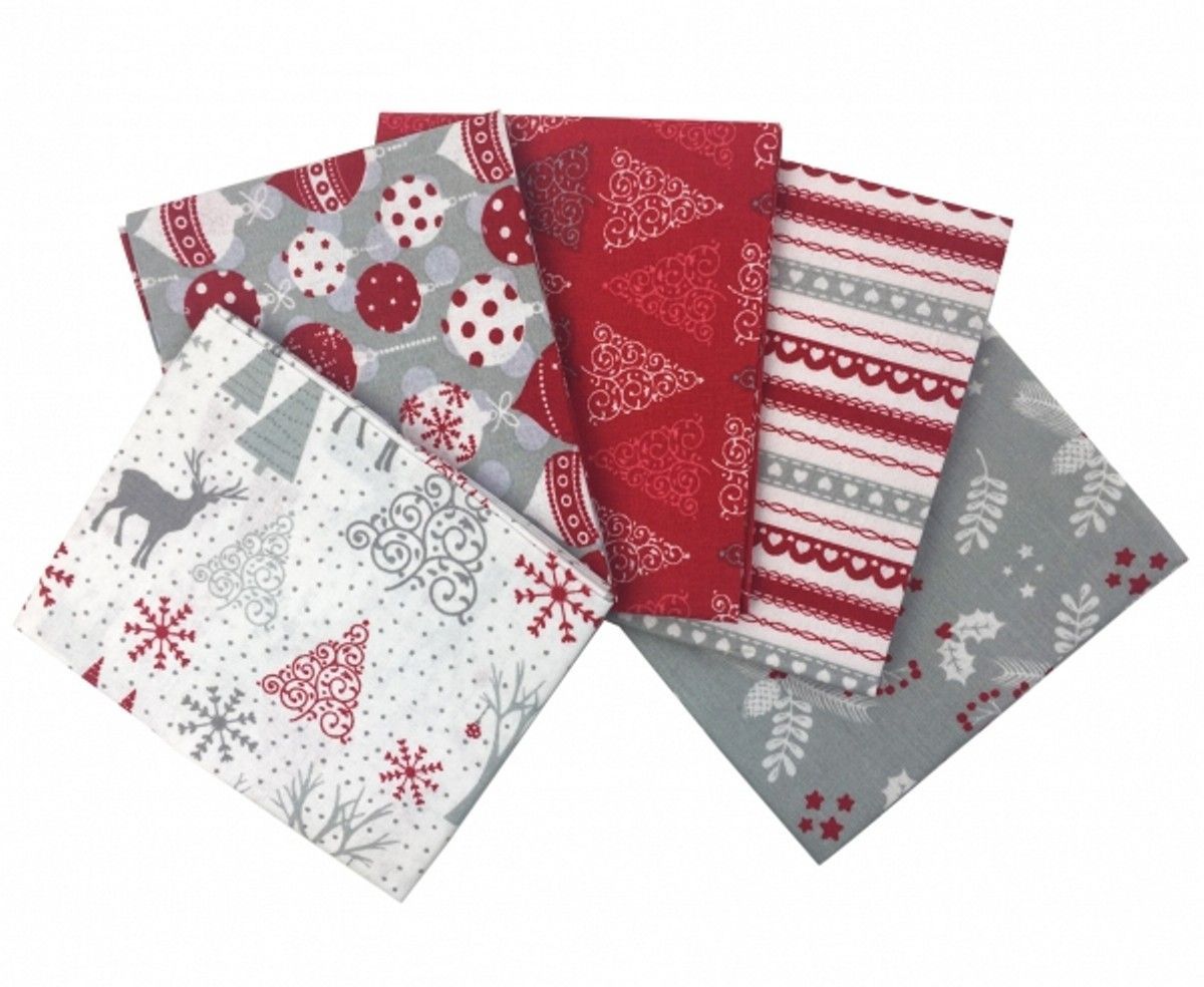 Craft Cotton Stoffpaket Nordic Trend Red, 100% CO enthält 5 Stücke á  ca. 45 x 55 cm (18 x 22 inch)***