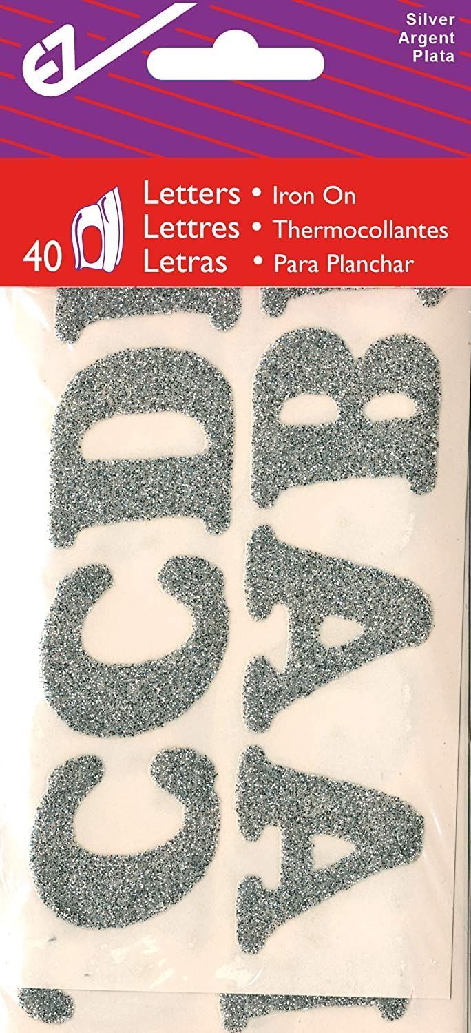 EZ Bügelapplikation Buchstaben Glitzer Silber 40 Stück