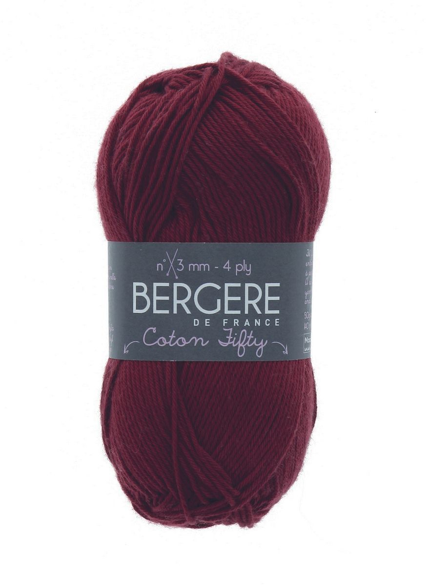 Bergere Coton Fifty 50% Cotton, 50% Polyacrylic  140m/50g,  Needles 3,0, col. Raisin