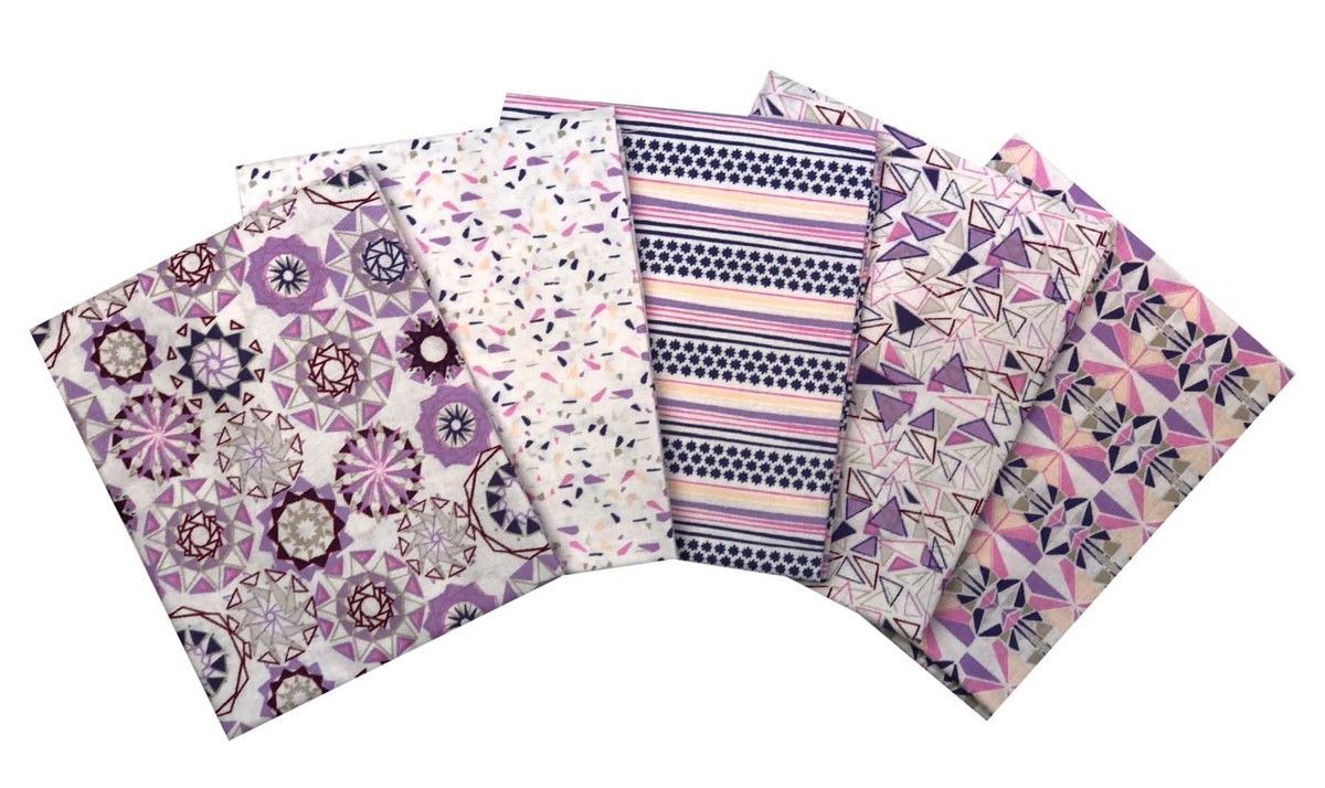 Fat Quarter Pack Star Facet purple/pink 100% cotton, 5 pcs 18 x 22 inch