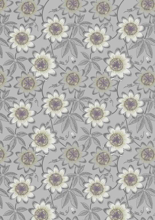 Lewis & Irene The Botanist Grey Passion Flower 10 m Ballen, 112 cm breit, 100% Baumwolle