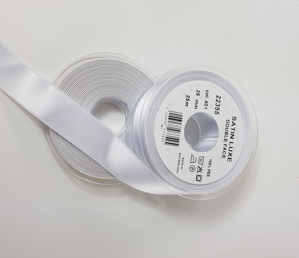 Satin ribbon Double Face; col. 401 blanc 100 % PES