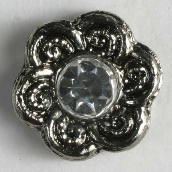 Kunststoffknopf mit Strass Größe 11 mm altsilber