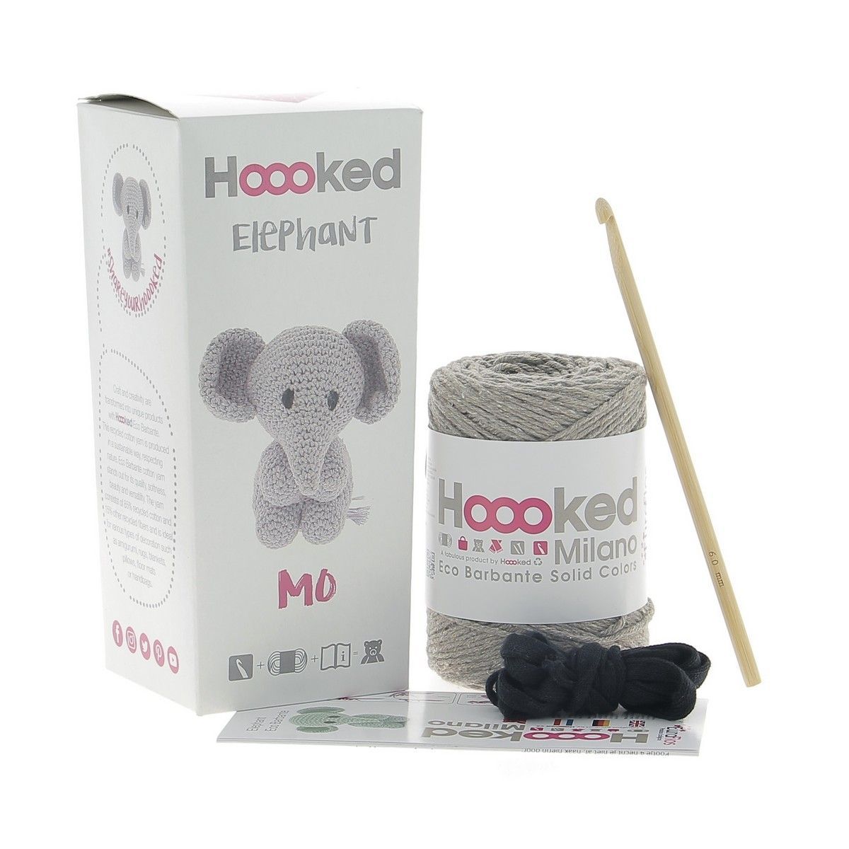 Hoooked Eco Barbante Kit, Elephant Mo Contents of the set: yarn, crochet hook, instructions