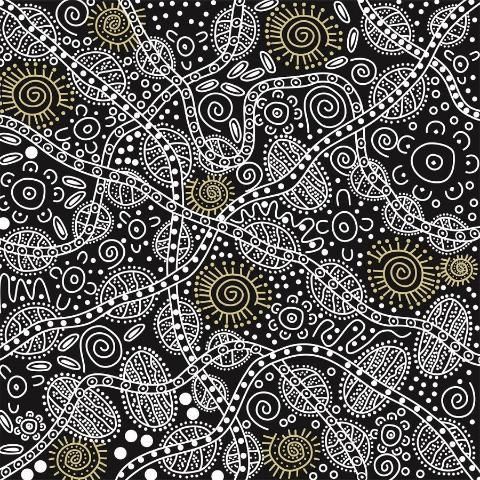 M&S Bush Tucker by June Smith Black 11 m bolt, 112 cm, 100 % cotton
