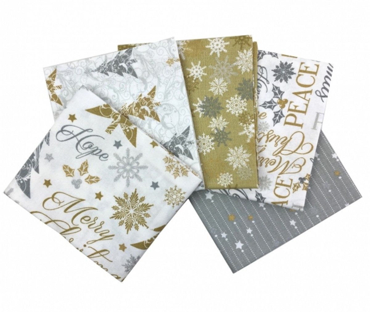 Craft Cotton Fat Quarter Set Gold Silver Metallic, 100% CO contains 5 pcs each approx. 45 x 55 cm (18 x 22 inch)